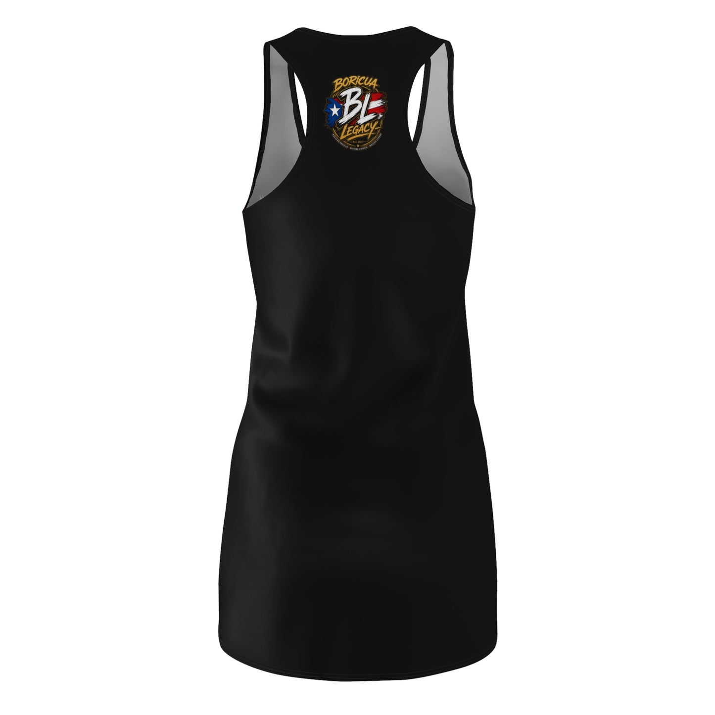Puerto Rican pride racerback dress back view — Boricua Legacy women's