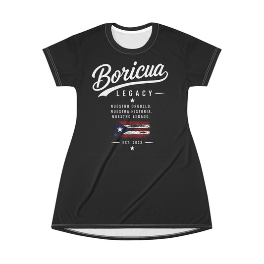 Boricua Legacy T-Shirt Dress – Puerto Rican Flag Graphic & "Nuestro Legado" Design — Boricua Legacy Puerto Rican apparel