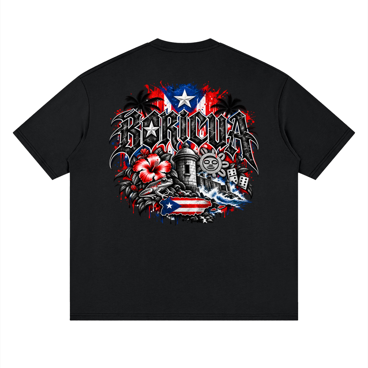 Back print of the flor de maga tee in Black Beauty.