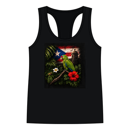 La Isla Mujer — Women's Jersey Racerback Tank — Boricua Legacy Puerto Rican apparel