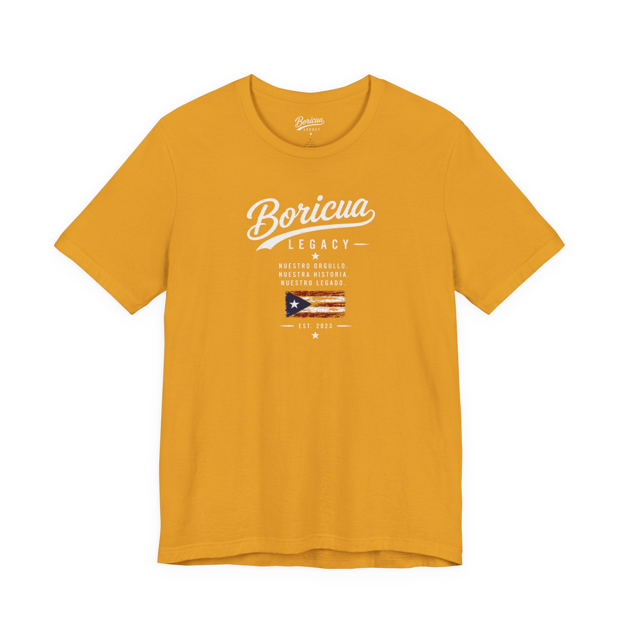 Boricua Legacy T-Shirt — Puerto Rican Pride Tee with Flag and Spanish Motto