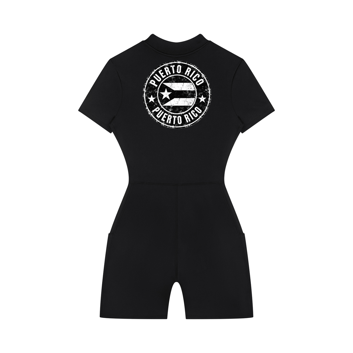 Puerto Rico Seal Romper in black, back with seal graphic