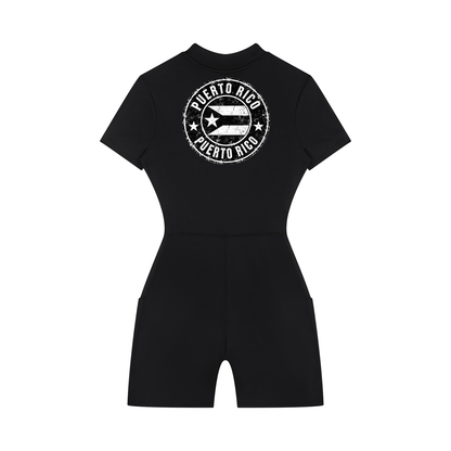 Puerto Rico Seal Romper in black, back with seal graphic