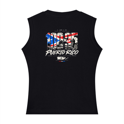 Isla del Encanto Tank in black, back with Puerto Rico graphic