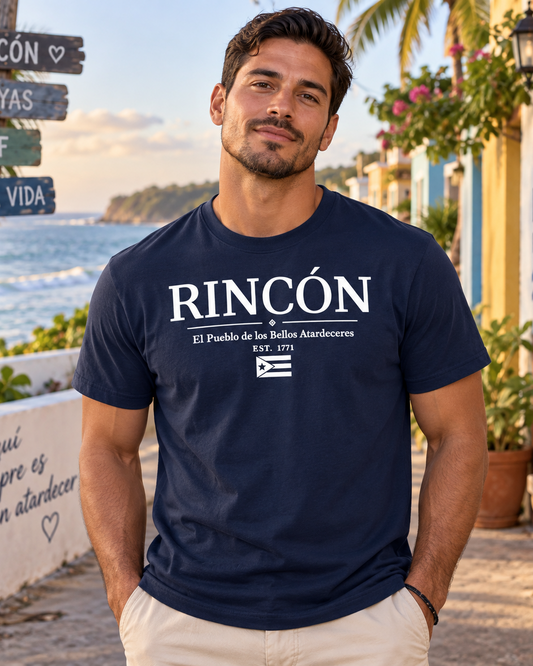 Rincón Puerto Rico Tee – model wearing Boricua Legacy Puerto Rican streetwear