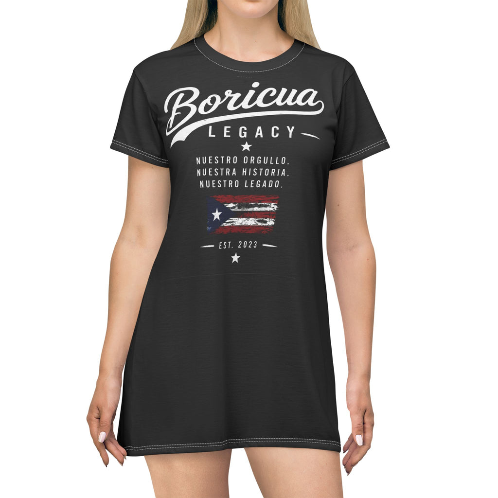 Boricua Legacy T-Shirt Dress – Puerto Rican Flag Graphic & "Nuestro Legado" Design