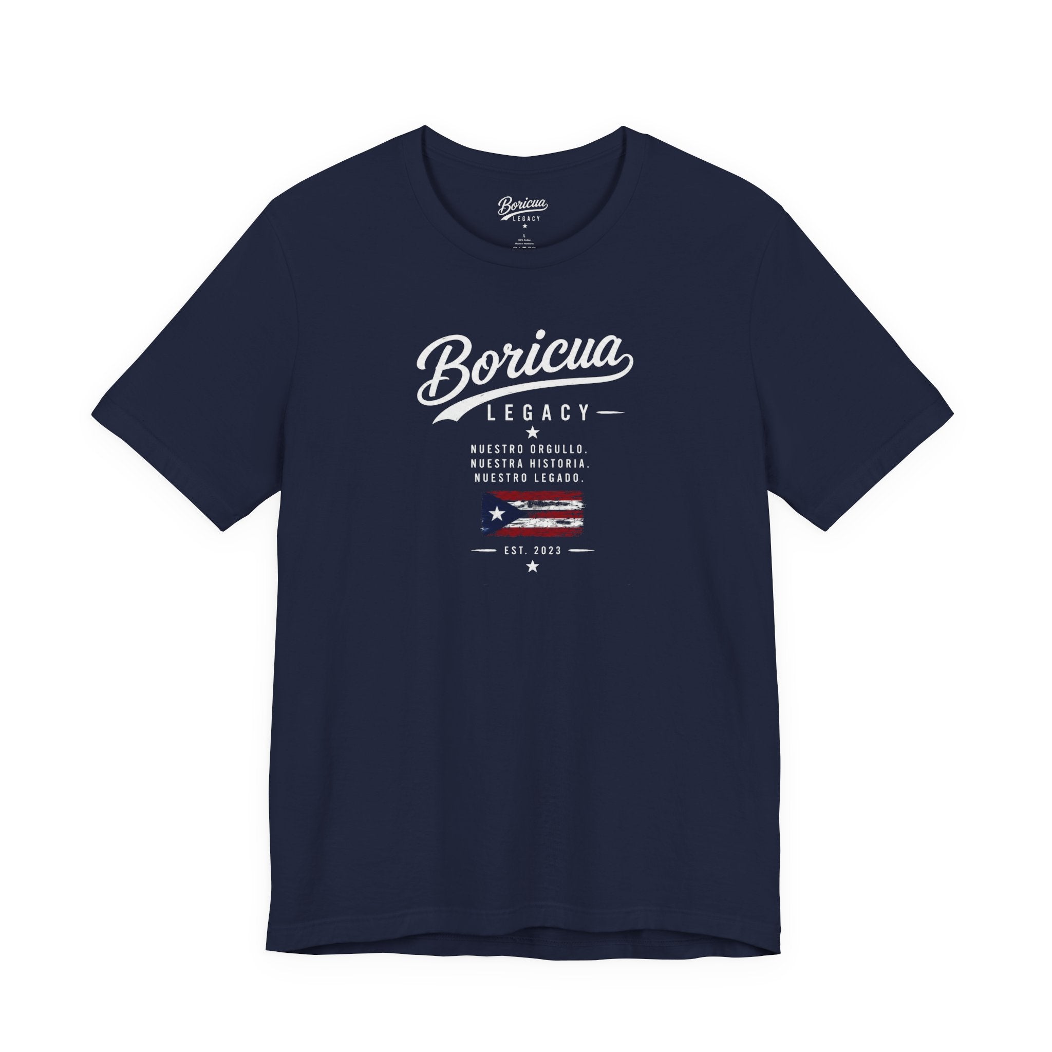 Boricua Legacy T-Shirt — Puerto Rican Pride Tee with Flag and Spanish Motto