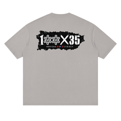 Back print of the 100 x 35 Puerto Rico tee in Light Gray.