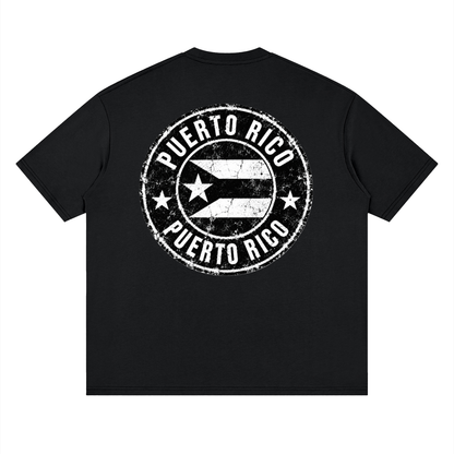 Back print of the vintage distressed Puerto Rican flag tee in Black Beauty.