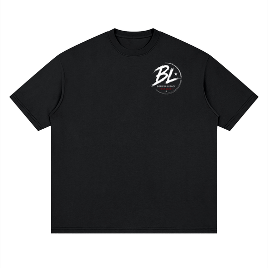 Vintage distressed Puerto Rican flag on a black oversized drop-shoulder t-shirt, front view.