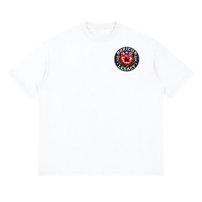 Flor de maga, Puerto Rico's national flower, on a Lucent White oversized drop-shoulder t-shirt, front view.