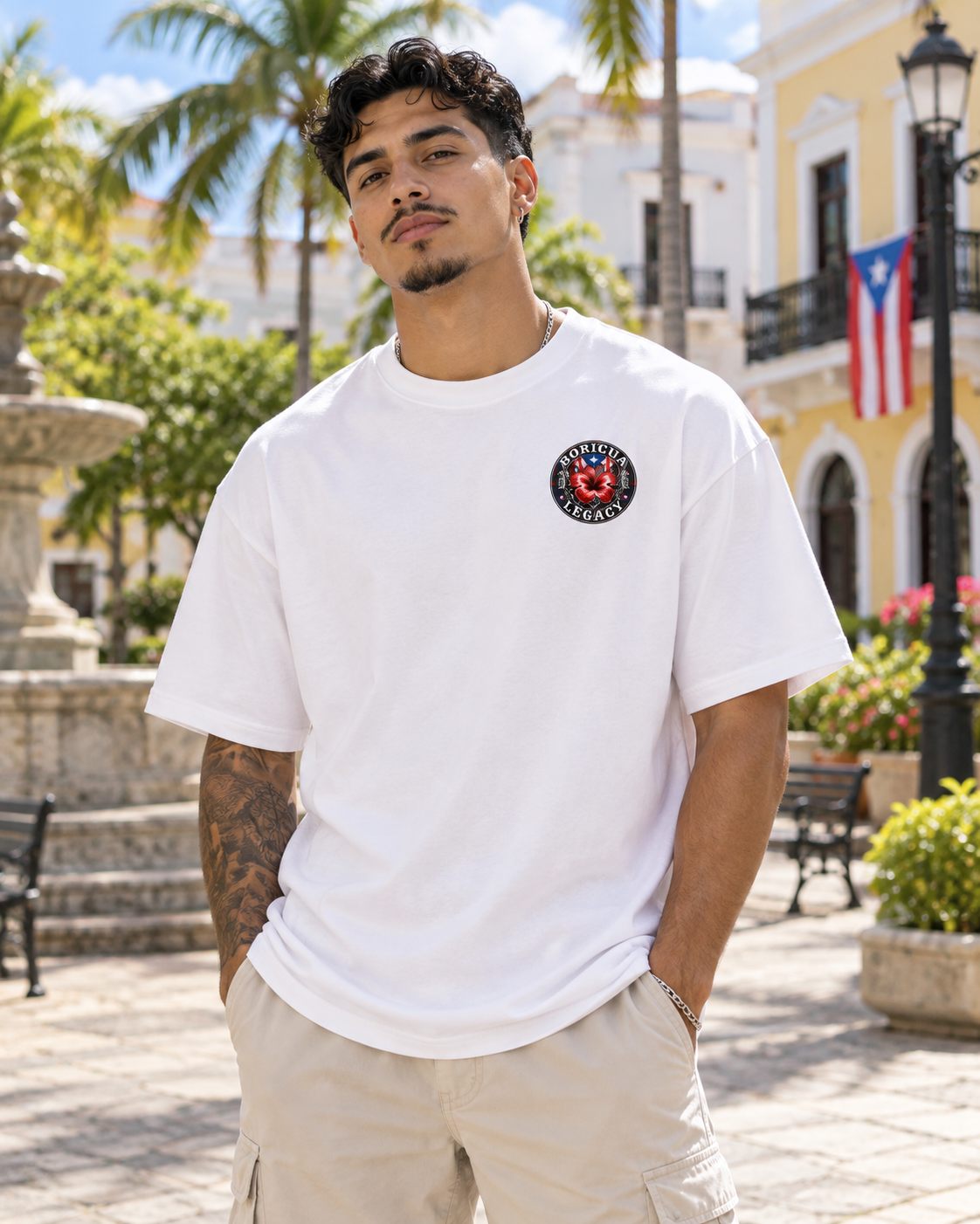 Flor de Maga Tee (White) – Boricua Legacy Puerto Rican apparel product photo