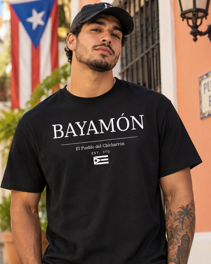Puerto Rico Towns Tee (All 78) – model wearing Boricua Legacy Puerto Rican streetwear